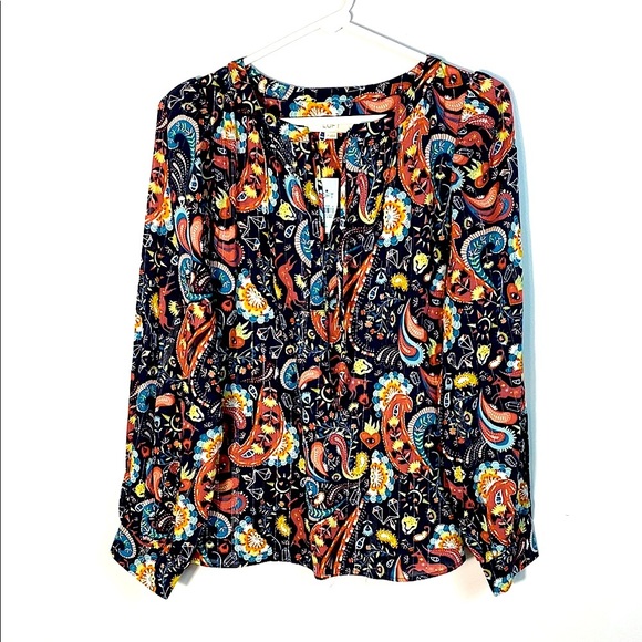 Loft Paisley Shimmer Mystical Creatures Print Top - Multicolor size LP - Picture 1 of 12